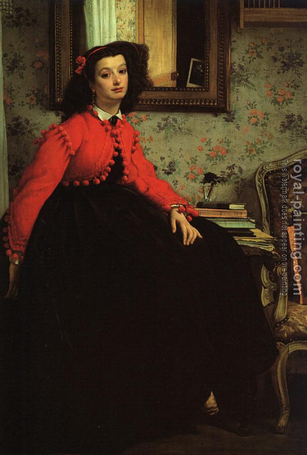 James Tissot : Portrait of Mademoiselle L.L.  Young Woman in a Red Jacket